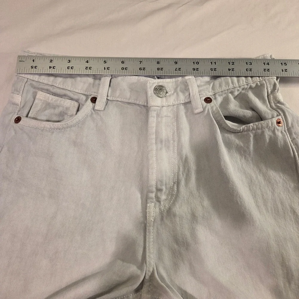 Zara Women's Straight Leg Jeans, Size US 4, Light Blue Off White, Frayed Hem